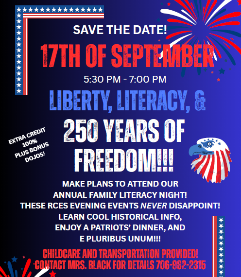 The RCES Literacy Night is Thursday, September 17.